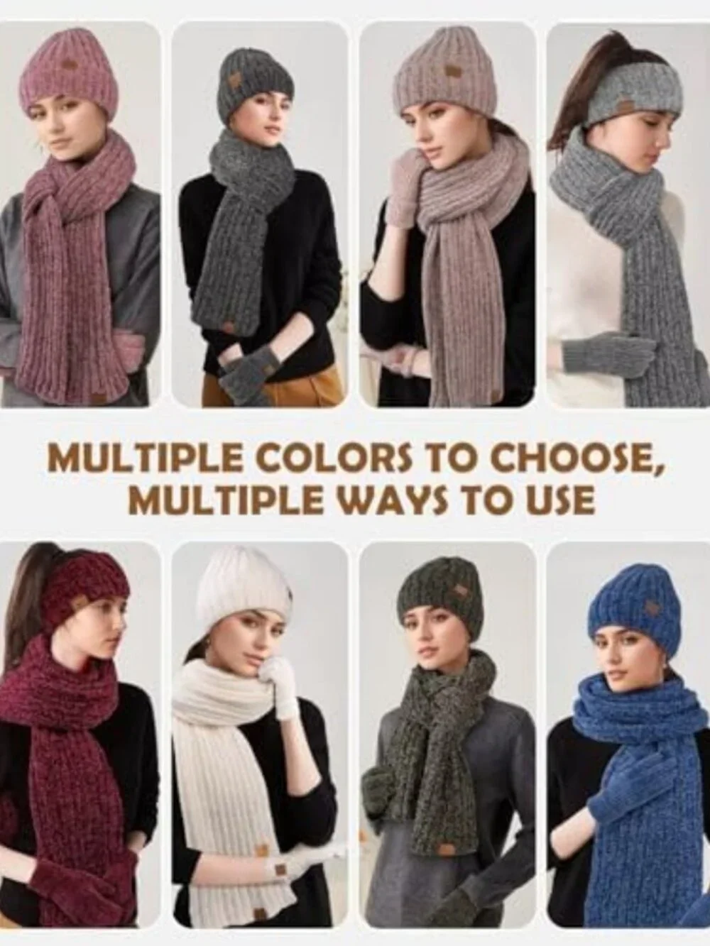 Cozy Winter Beanie, Scarf & Gloves Set - Chenille Knit, Fleece Lined